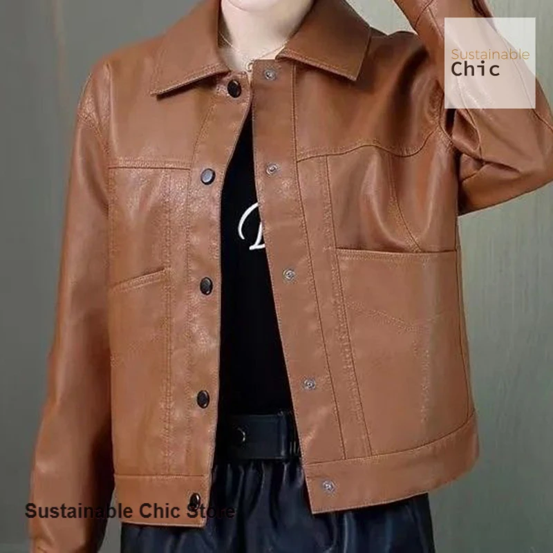 

Spring and autumn new ladies leather short leather jacket jacket female French temperament fashion small fragrance top.