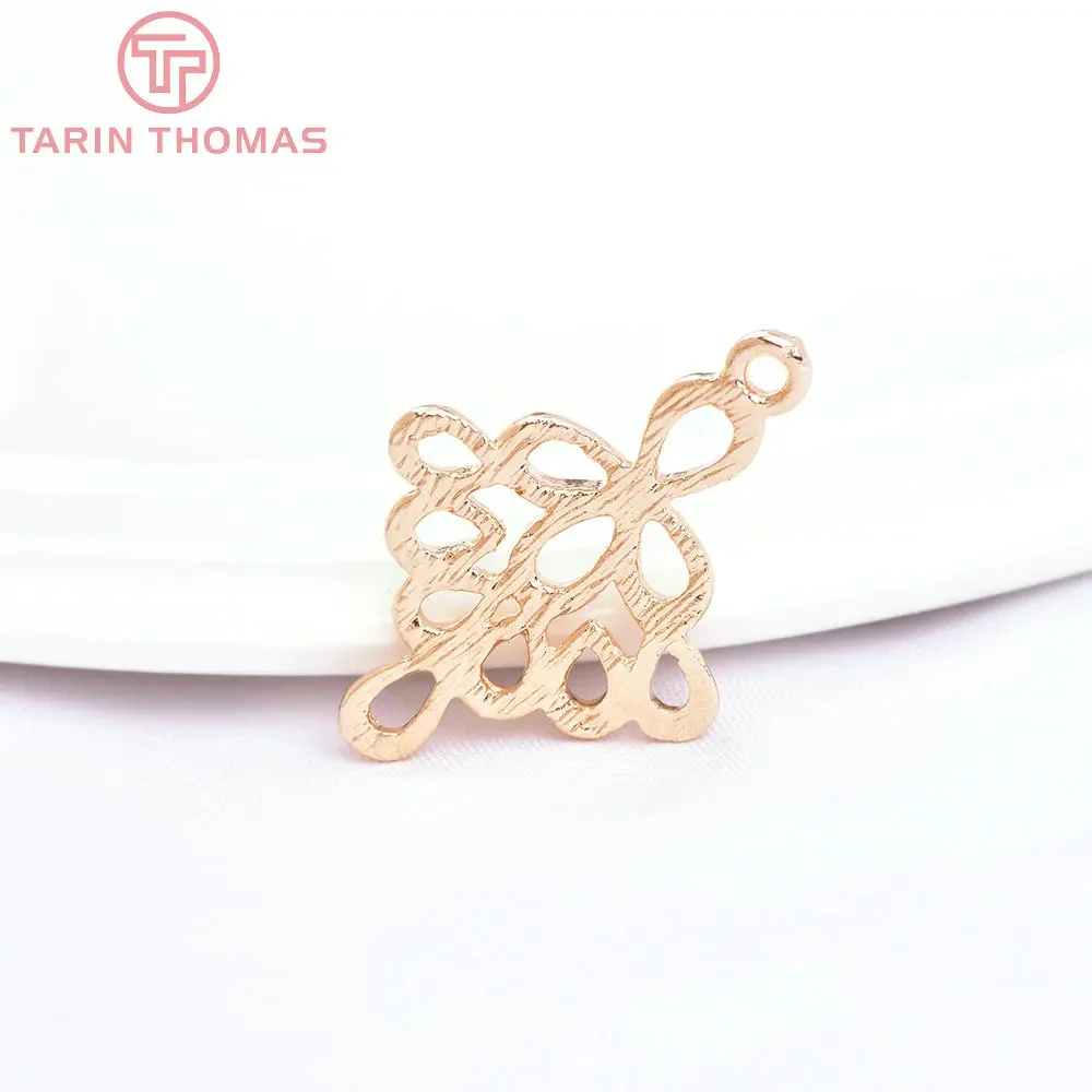 (1550) 6PCS 17.5x24MM 24K Champagne Gold Color Plated Brass Flower Connect Charms Pendants High Quality Diy Jewelry Accessories