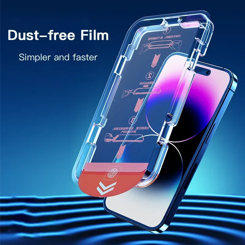 SKIG 1-3PCS Premium Tempered Glass for iPhone 15 14 13 12 Pro Max Plus Full Cover Screen Protector With Auto-Dust Removal Kit