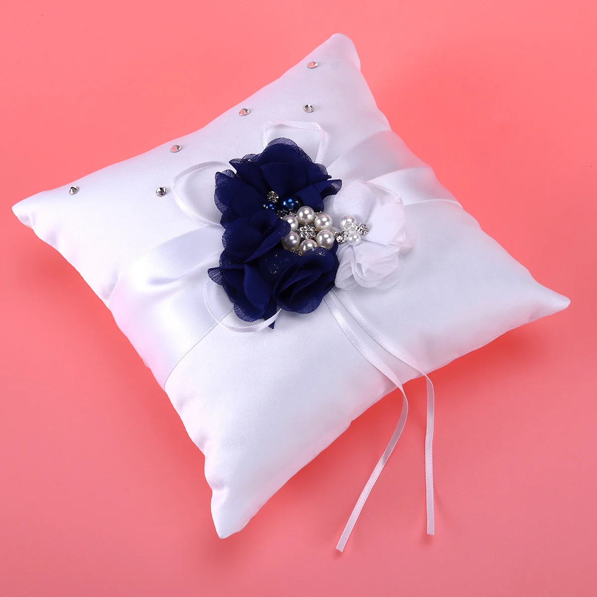

20X20Cm Wedding Flower Pearl Ribbon Decor Soft Compact Lightweight Bridal Ceremony Party Decoration Ring Bearer Pillow