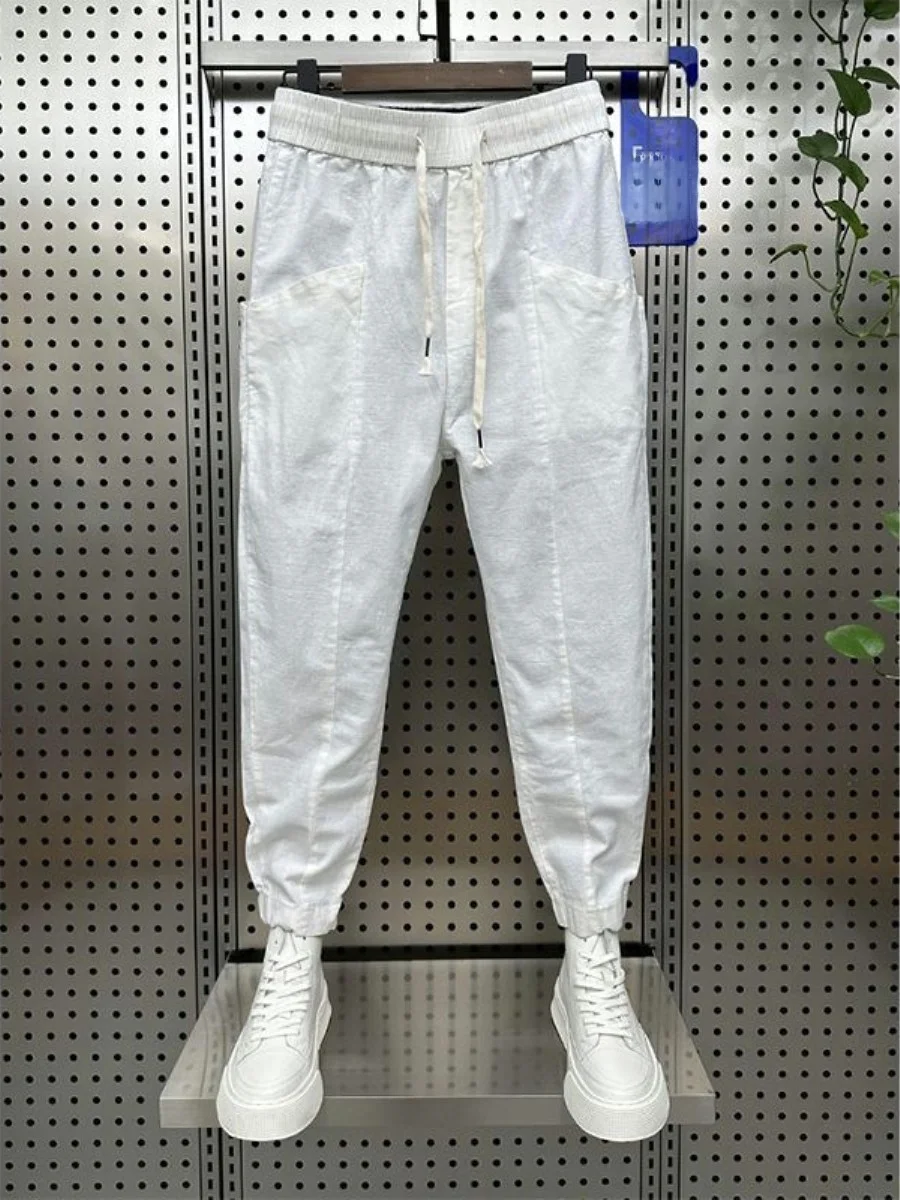 

Summer Thin Cotton Linen Color Casual Nine-Piece Pants Men Loose Harlan Trendy Cuffed Pants Trendy Men's Pants