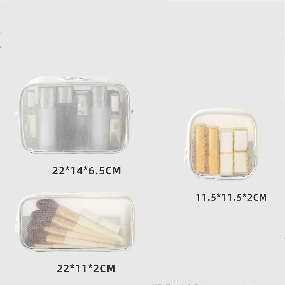 3pcs Mesh Transparent Cosmetic Bag Travel Wash Bags Large Capacity Portable Cosmetic Organizer Zipper Bag Mini Coin Purse