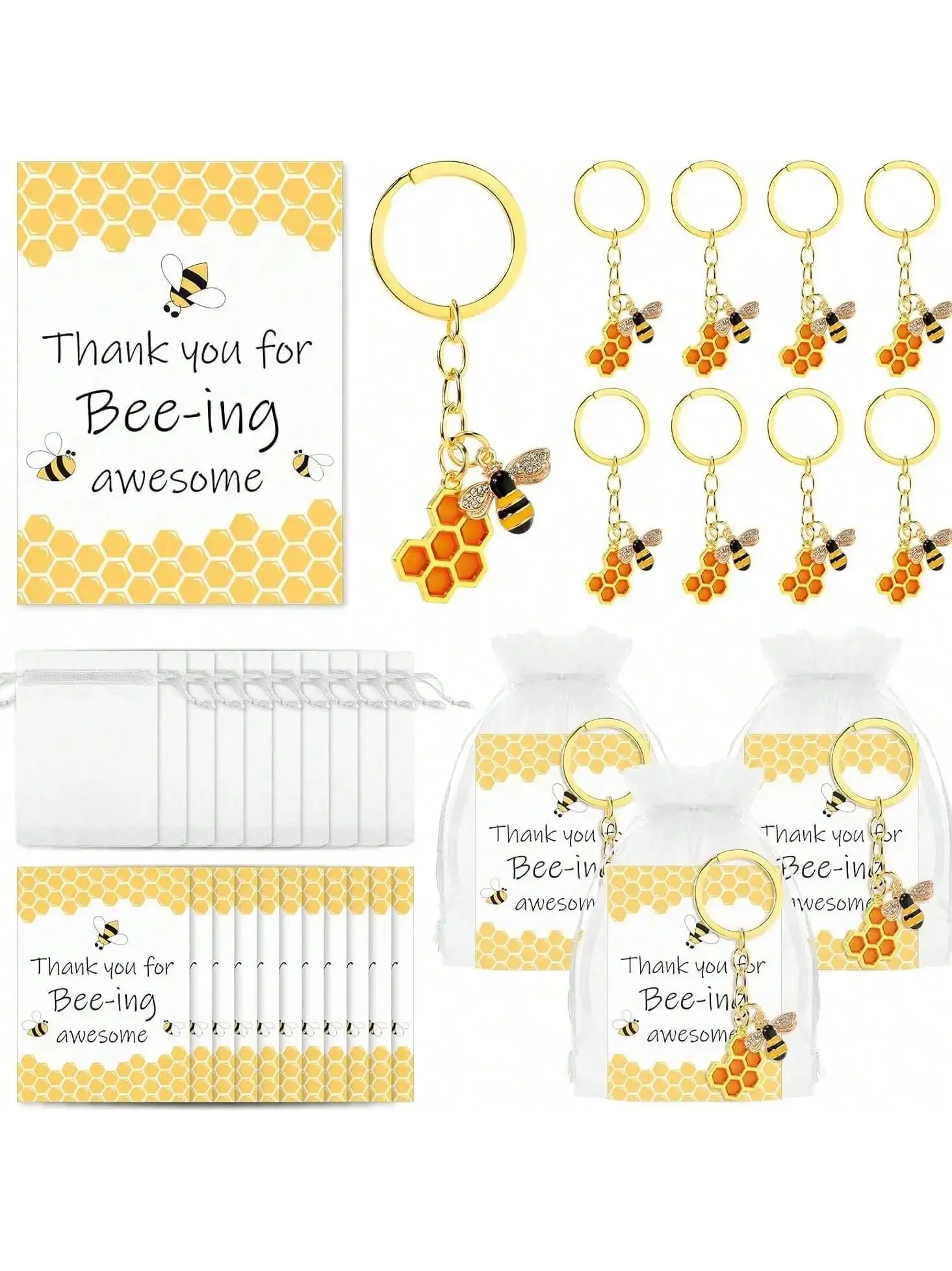 12er-Set Geschenkset zur Anerkennung von Bienen-Mitarbeitern, niedliche Bienen-Schlüsselanhänger, Dankeskarten, Organzabeutel, inspirierende Geschenke für Kollegen – Detail 1