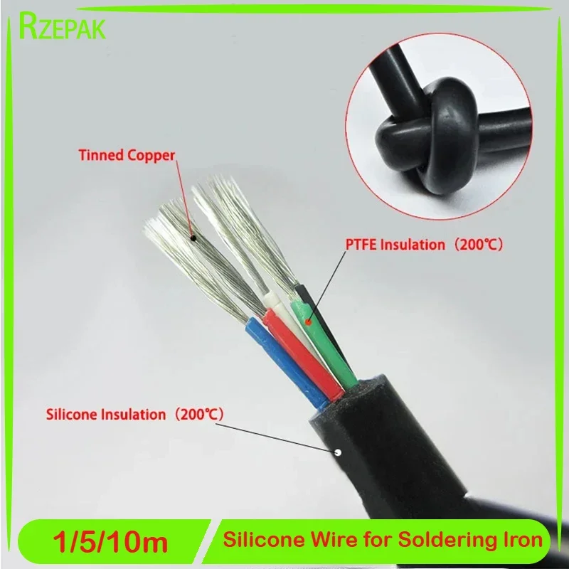 1/5/10m Silicone Wire Cable T12 Soldering Iron Station 2-10 Cores Tinned Copper PTFE Insulation High Temperature Line