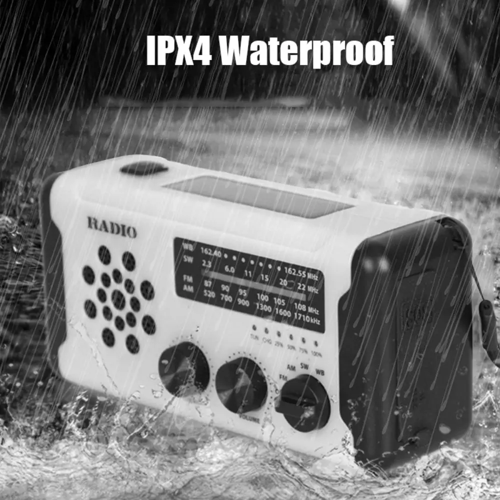 

Solar Power Emergency Weather Radio USB Charger AM/FM/SW/WB Hand Crank Radio IPX4 Waterproof Power Bank LED Flashlight for Home