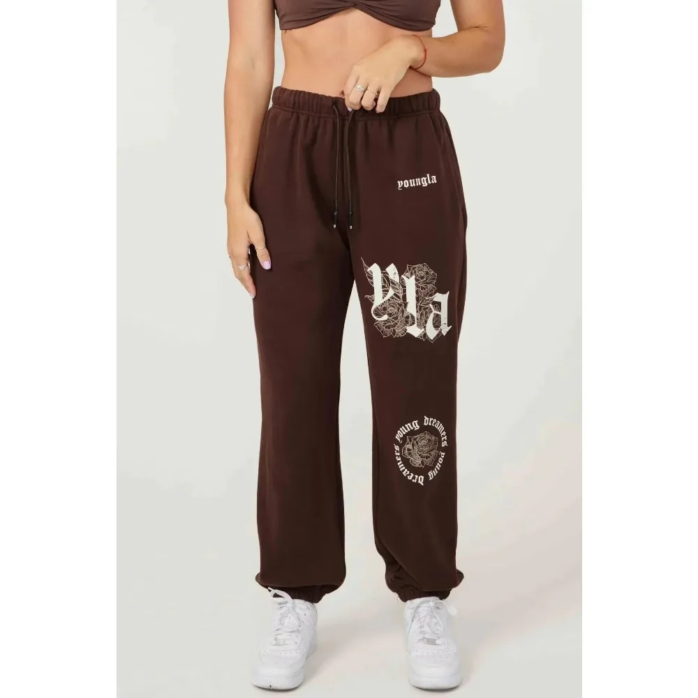 American Style New YA Women\'s Sweatpants Sports and Fitness Cotton Printed Casual Pants Jogger Gym Bodybuilding Pants