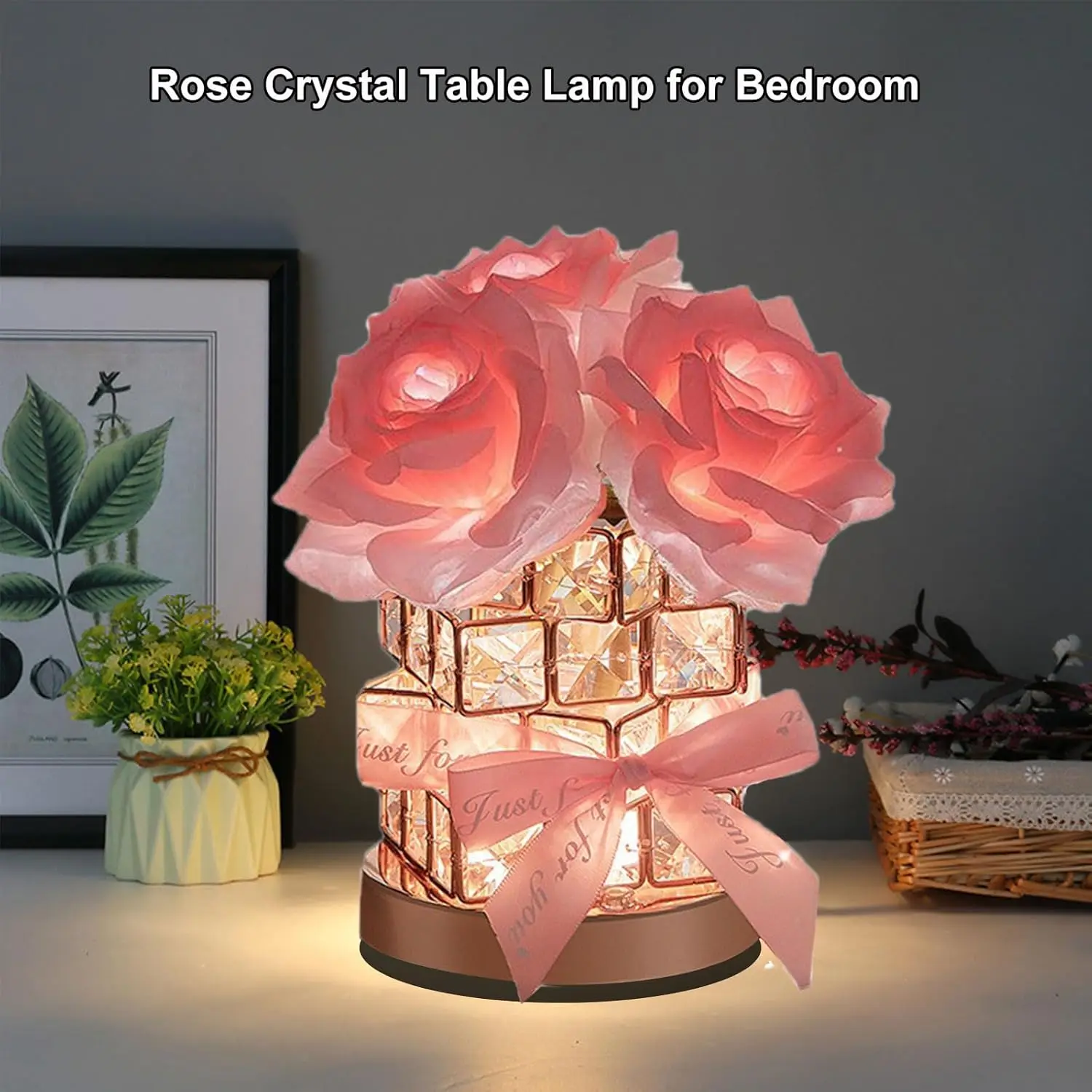 LED Crystal Rose Table Lamp 3 Colors Dimmable Magic Cube Rose Creative  Atmosphere Lights Bedroom Bedside Decor Lighting Gift ﻿