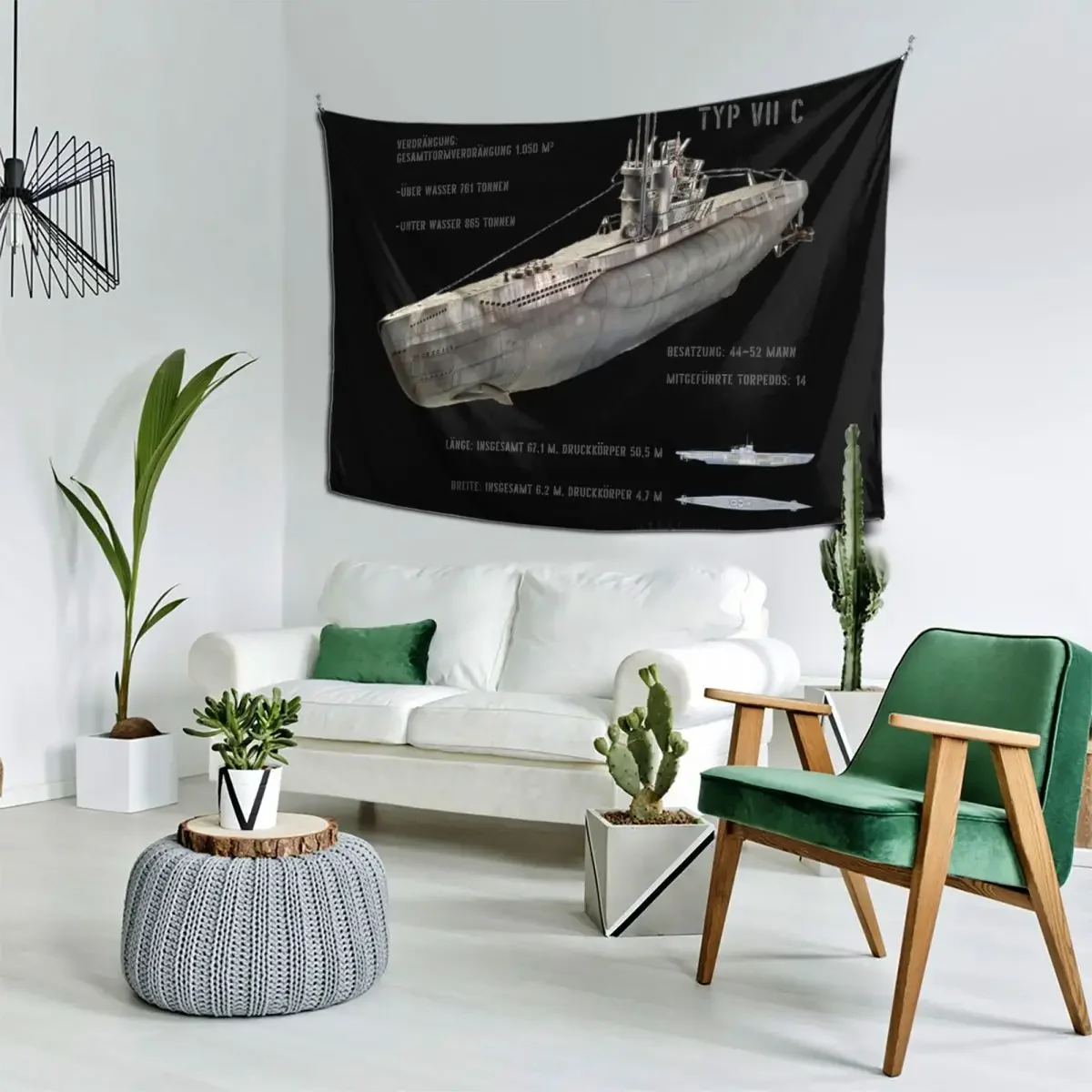 

German U-Boat Type VII C Kriegsmarine WW2 in German Tapestry Outdoor Decor Decorative Wall Decorative Paintings Tapestry