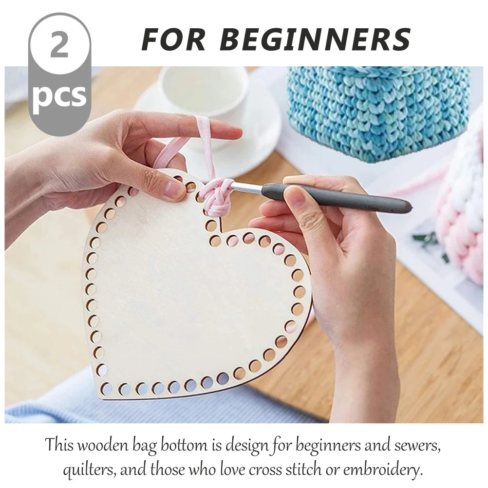 

2pcs Heart Shape Wooden Bag Bottom Diy Crochet Basket Base Natural Weaving Supply For Craft Projects Beginners Knitting Baskets