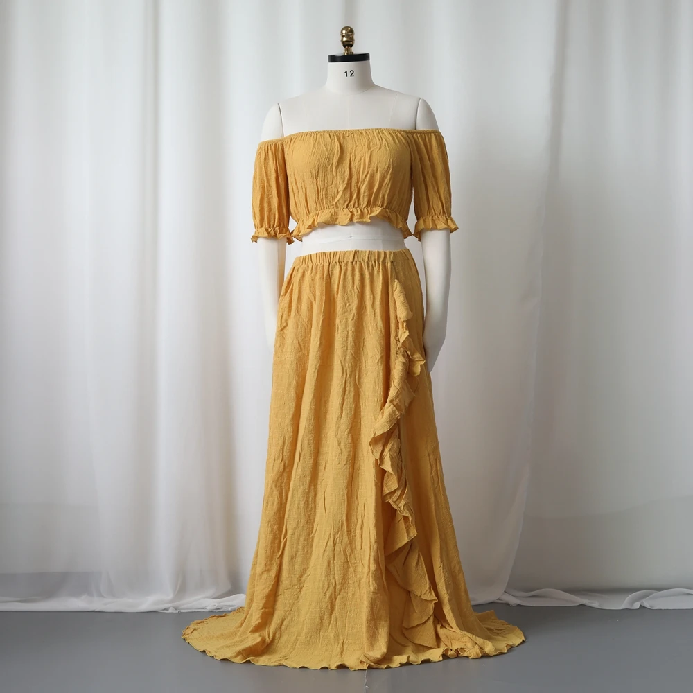 Böhmisches Umstandskleid für die Schwangerschaft, Sitzungskleid, Fotoshooting mit seitlichem Schlitz, Rüschen, Übergröße, zweiteilige Vintage-Kleider für Damen
