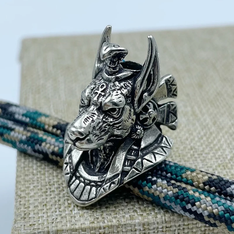 Colgantes de cordón tejido DIY de estilo antiguo, con cabeza de gacela del Dios de la Muerte egipcio, de latón, cuentas para cuchillo EDC y accesorios para exteriores