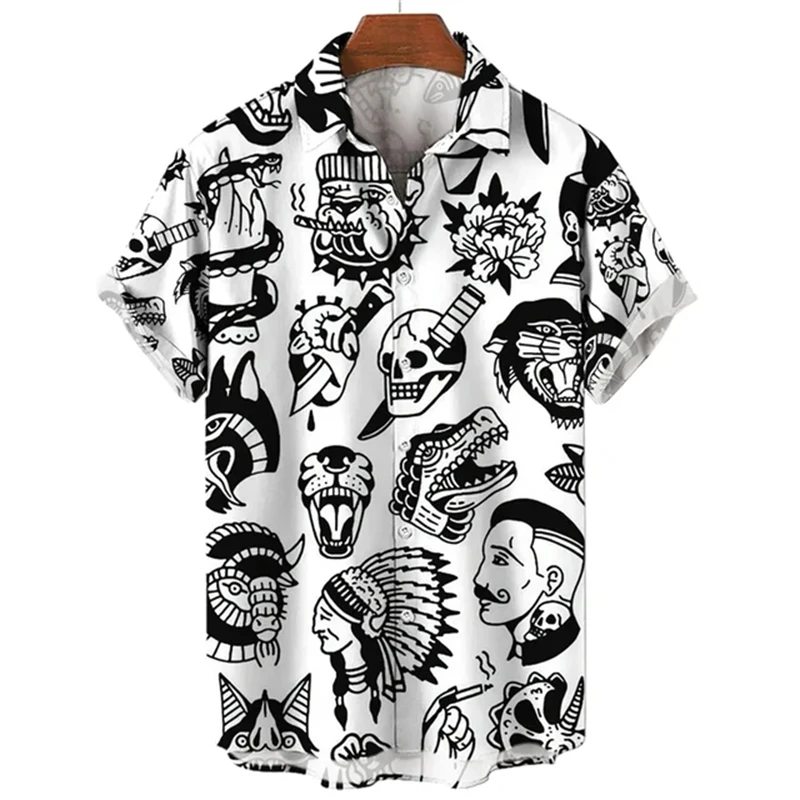 Retro Style 3d Printed Shirt Men's Clothing Character Horror Skeleton Pattern Shirts Harajuku Streetwear Lapel Button Blouse