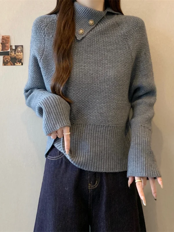 

plus Size Loose Batwing Sve Asymmetrical Knitwear Women's Fat MM Thiened Waist Slimming Collar Sweater Top