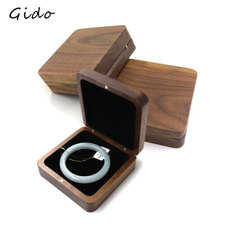 1Pcs Wedding Wood Jewelry Organizer Display Travel Case Portable Storage Square Shape Bracelet Box Walnut Packaging