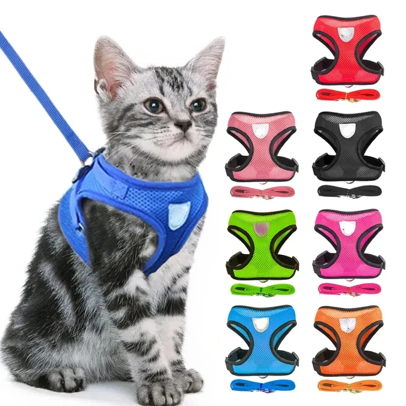 

Cat Vest Walking Lead Leash Puppy Vest Collar Polyester Adjustable Mesh Dog Harness Small Outdoor Dog Walking