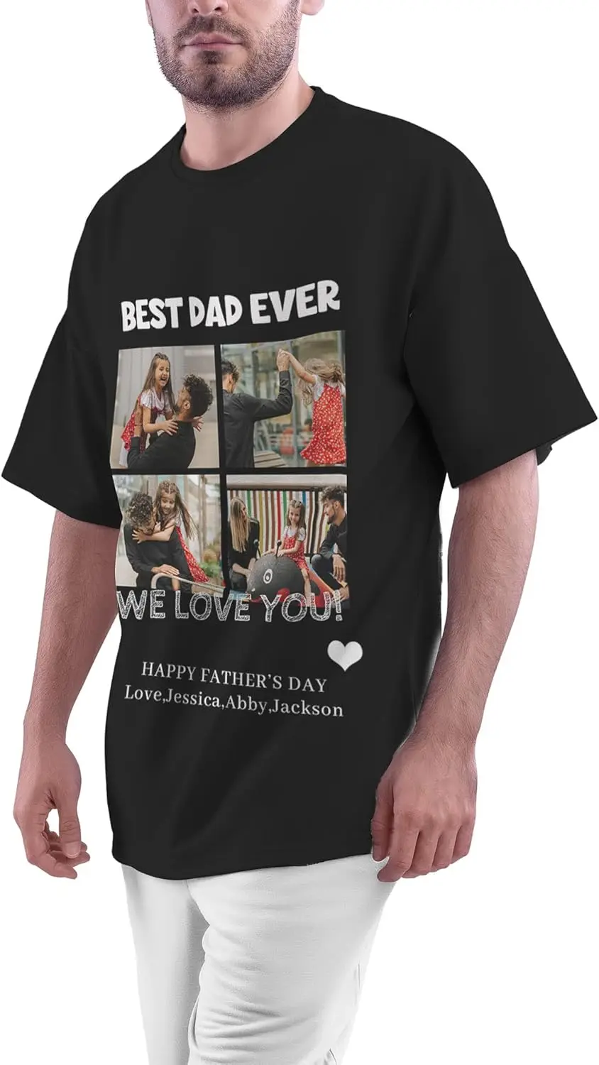 Dad Shirts for Father Dad Custom Photo Face T-Shirts for Men Personalized Shirts with Photo Gift for Dad Father Black Men