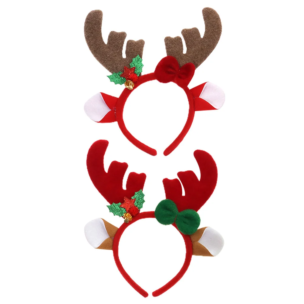 

2pcs Christmas Reindeer Antler Headbands Antler Hair Clasps Festive Xmas Party Hoops Women Girls Costume Cosplay Accessories