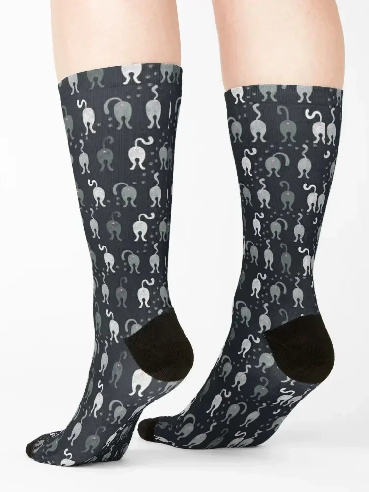 Cat Butts - Calcetines grises cálido invierno regalo de Navidad Diseñador Hombre Calcetines Mujer