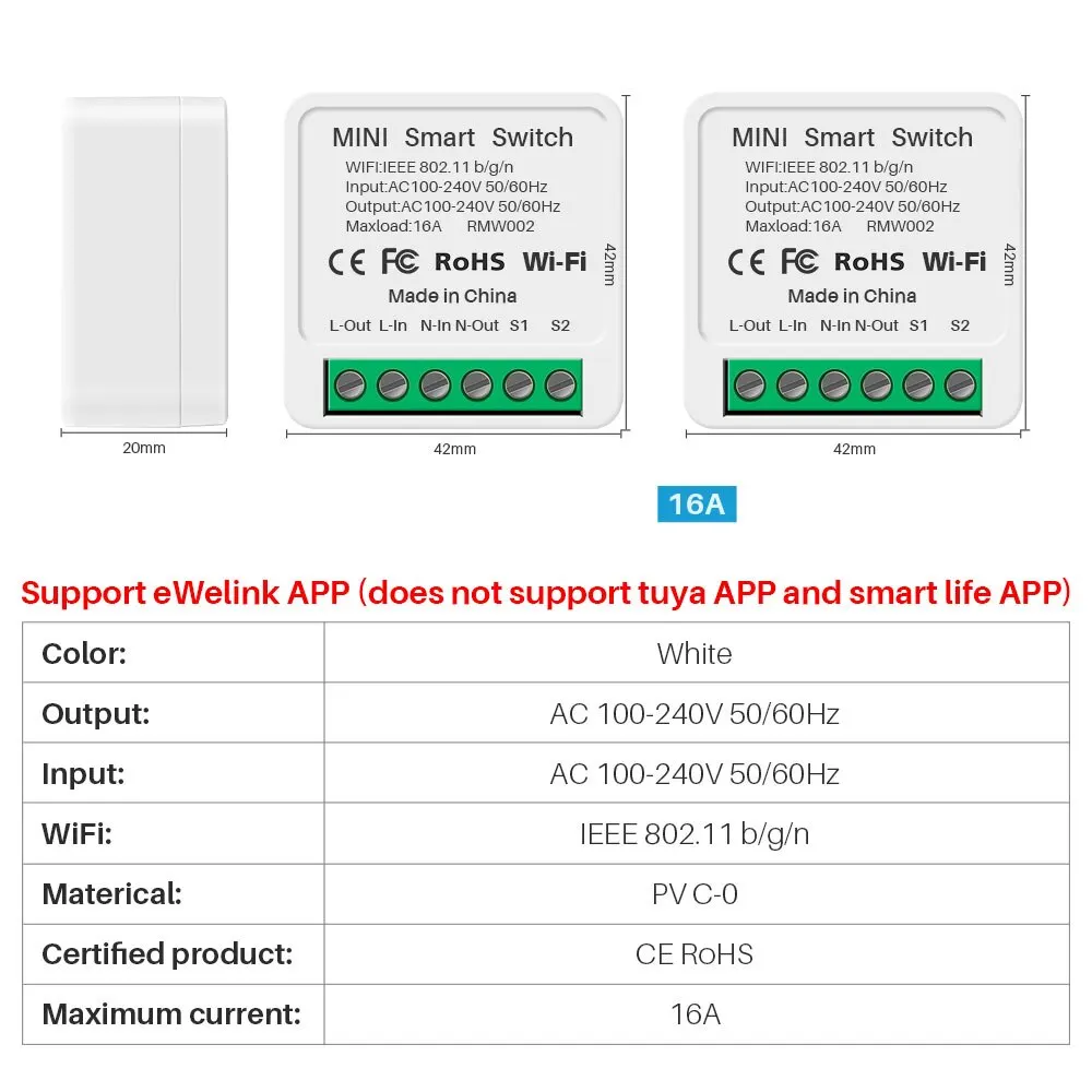 16A EWelink Wifi Switch Mini Smart 2-Way DIY Switches Circuit Breaker Timer Module Support Alexa Google Home Alice SmartThings