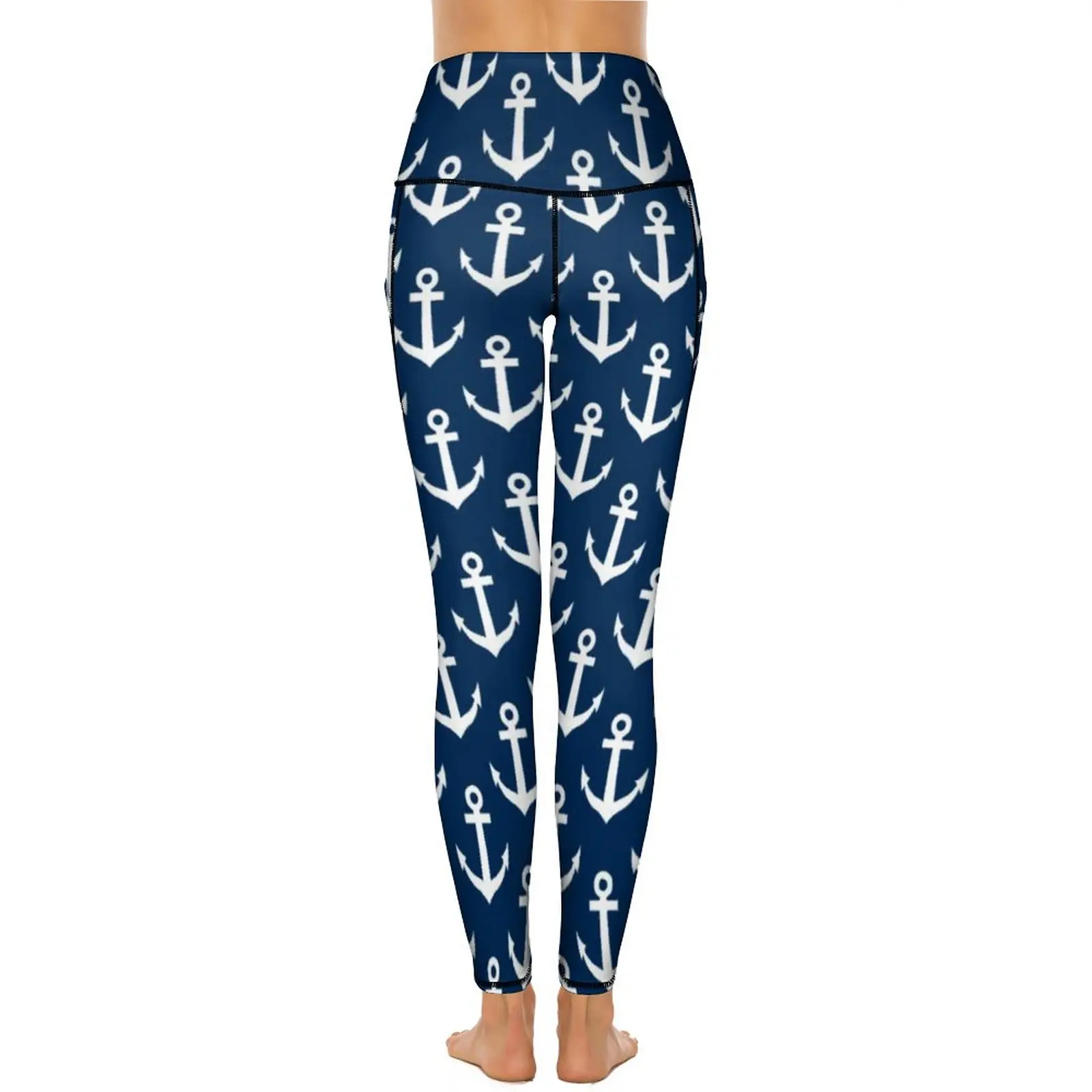 Leggings nautici blu Navy modello di ancoraggio della nave Sexy Push Up pantaloni da Yoga novità Leggins elastici donna grafica palestra Sport Legging