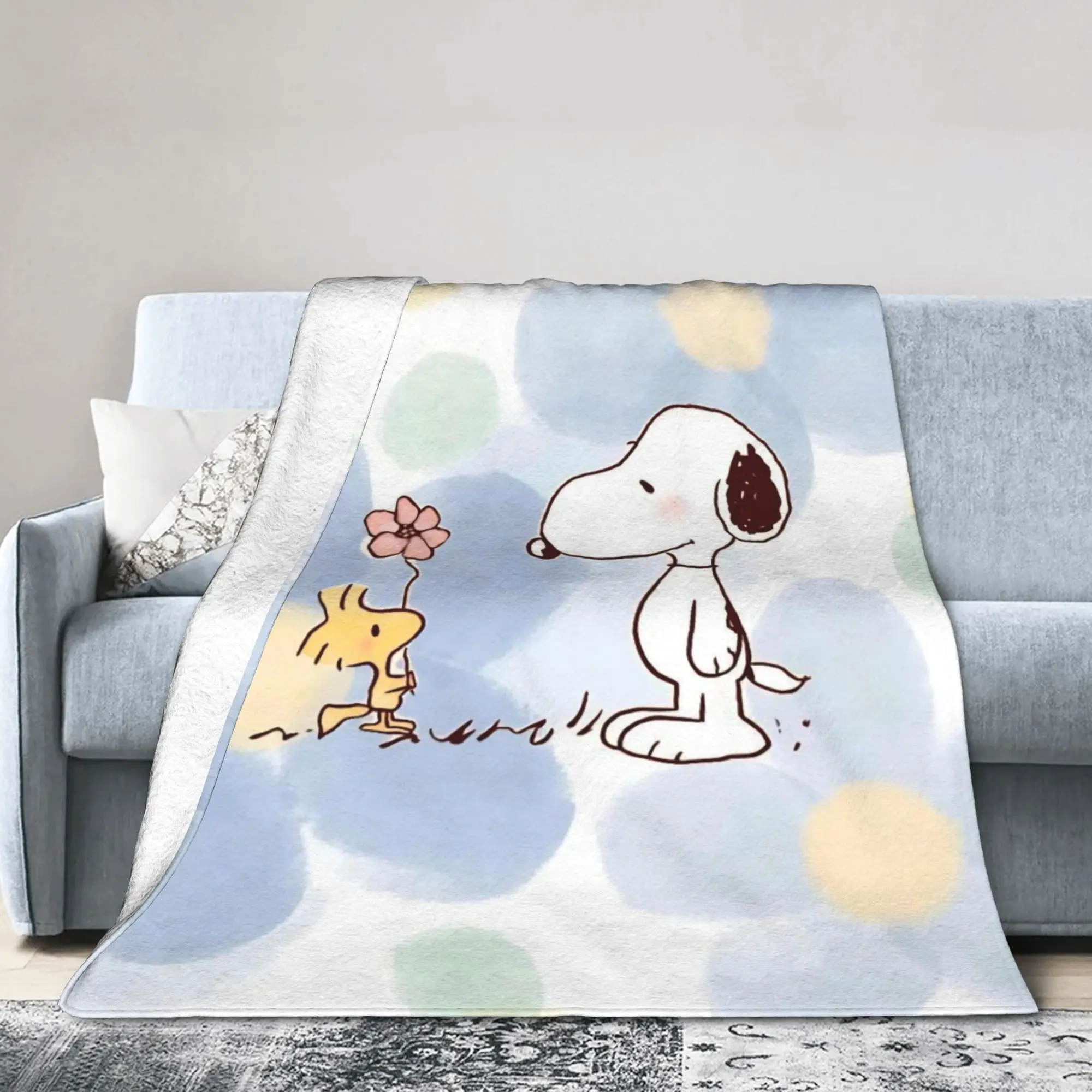 Cartoon Cute S-Snoopys Blanket Flower Plush Vintage Warm Throw Blankets for Bedspread All Season