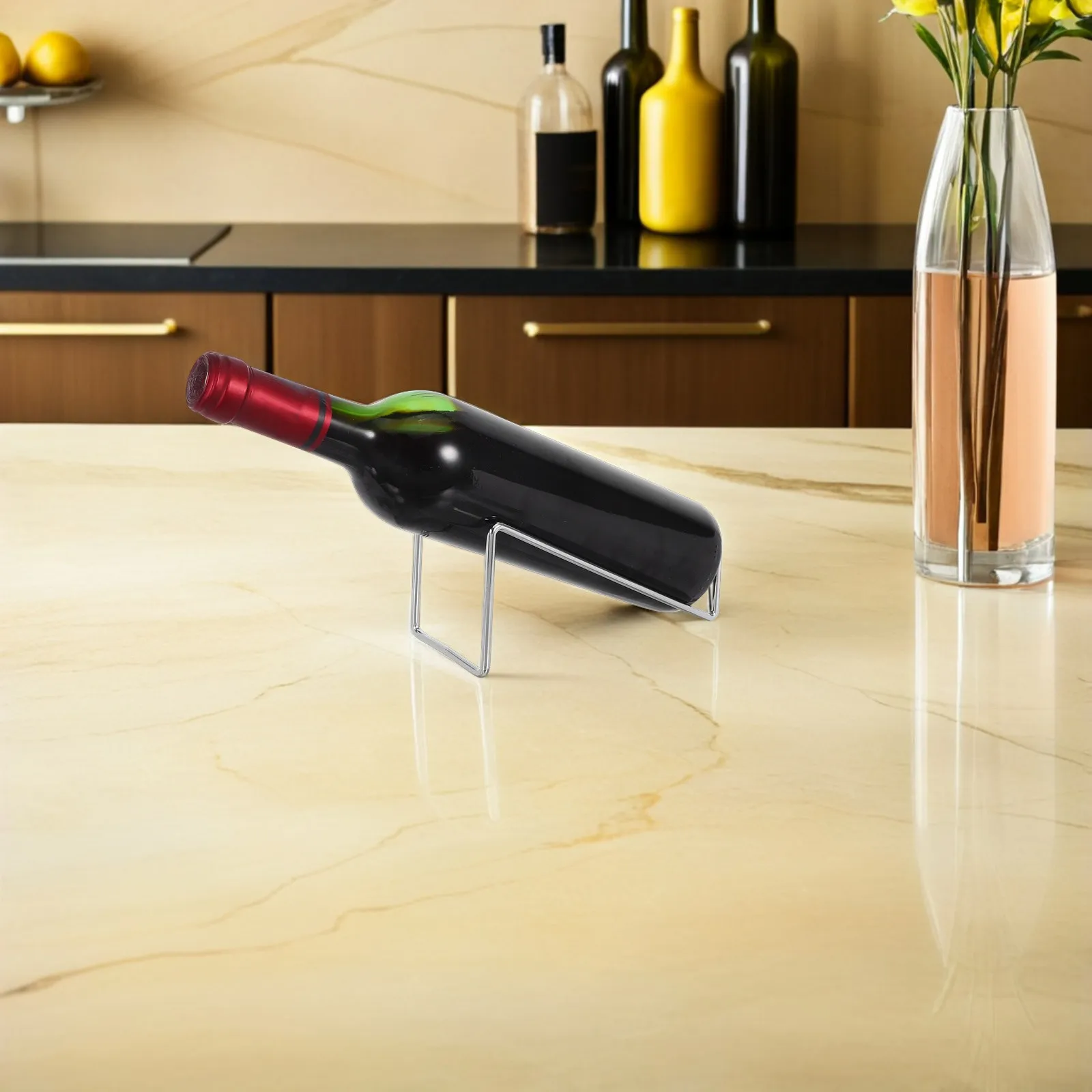 2Pcs Stainless Steel Wine Bottle Holder Minimalist Geometric Design Stable Secure Countertop Display Rack for Kitchen Living