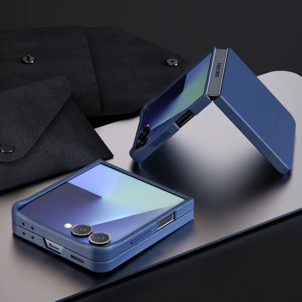 Luksusowe, oryginalne, skórzane etui ochronne do Samsung Galaxy Z Flip 7 ZFlip7, odporne na wstrząsy, z teksturą, z klapką, na tył telefonu. — zdjęcie produktu 3