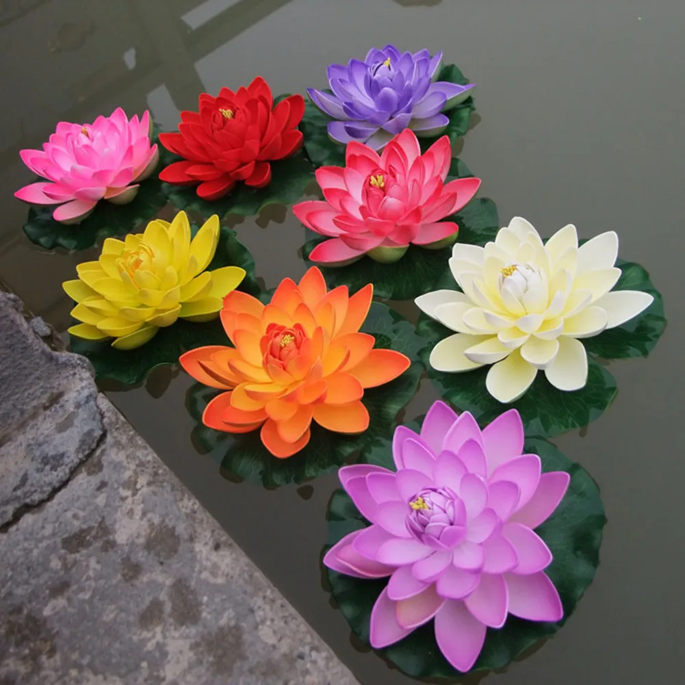 11-in Artificial Floating Lotus, Fake Lotus Flower Plant, EVA Lifelike Water Lilies Micro Landscape For Pond Fish Tank Garden