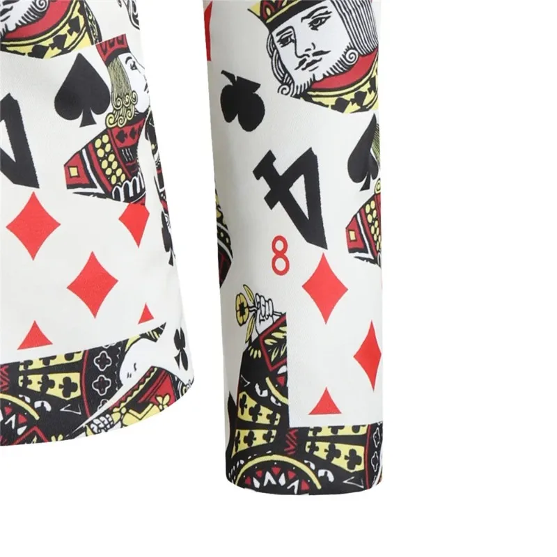 2026 New Men's White Playing Card Print Two-piece (Jacket + Pants) Musical symbols Blazer Coat with Trousers, Christmas Suits.