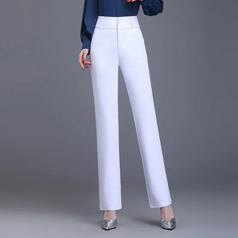 

Women High Waist Slim Fit Casual White Black Straight Suit Pants 2024 Spring Fall Elegant Chic Pencil Trousers Plus Size 9384