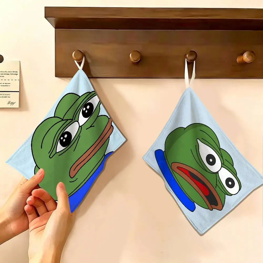 P-Pepe the Frog Soft Polyester Cotton Towel, Hanging Kitchen Style Hand Wiping Cloth for Restaurant Home