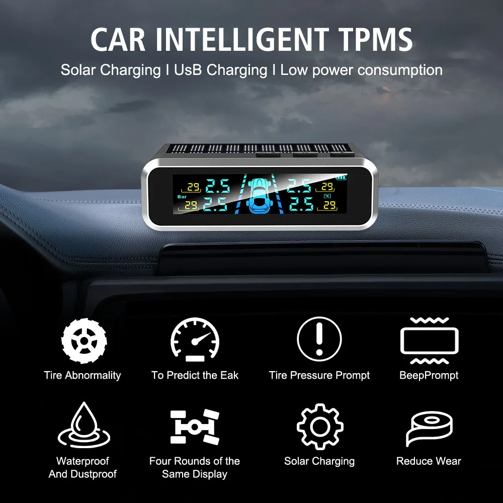 Picture 6: Auto Security Alarm Systems Car Tire Pressure Monitoring System Digital LCD Display USB / Solar TPMS 0-6.0Bar Universal