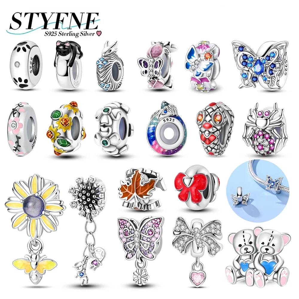 

Charms Silver 925 Butterfly Spider Snake Sunflower Dandelion Clip Charms Spacer Beads Fit Bracelet DIY Women Original Jewelry