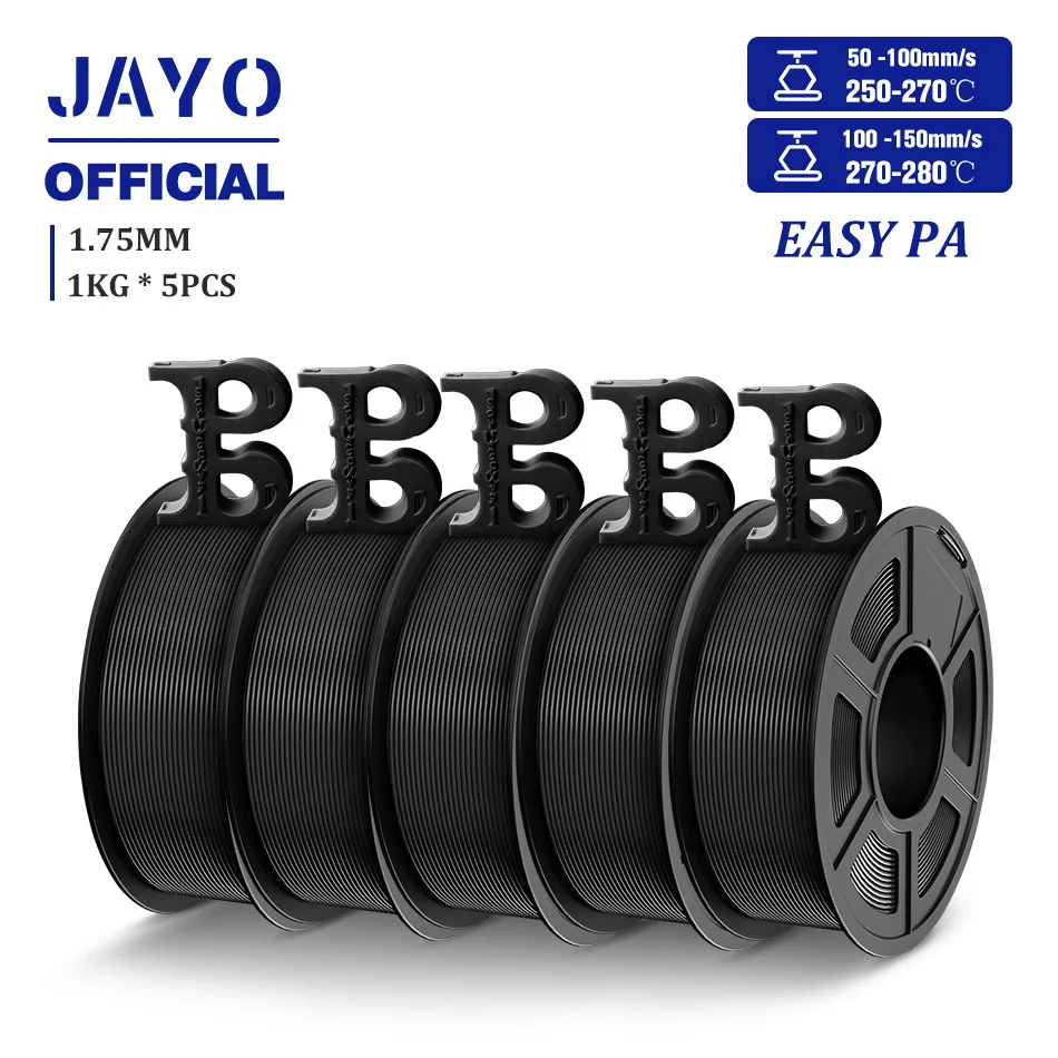 JAYO Easy PA-filament 1,75 mm nylon PA 3D-printerfilament 5 rollen / set polyamide (PA) 3D-printfilament geschikt voor de meeste FDM-printers