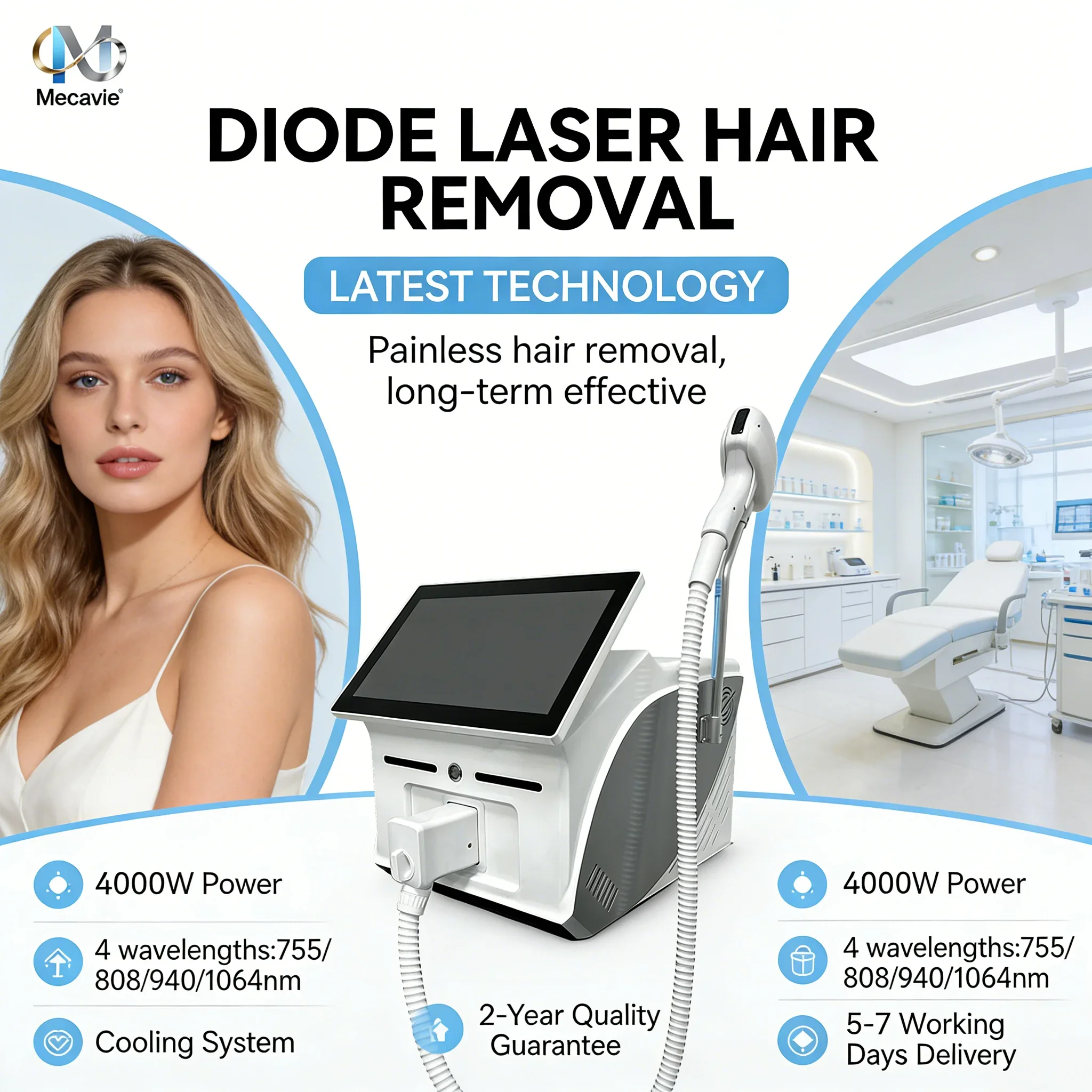 

Лазерный диодный аппарат для эпиляции 808 нм, 4 волны, безболезненный, портативный, 4000 Вт, Alma Soprano Titanium, двухслойная система охлаждения