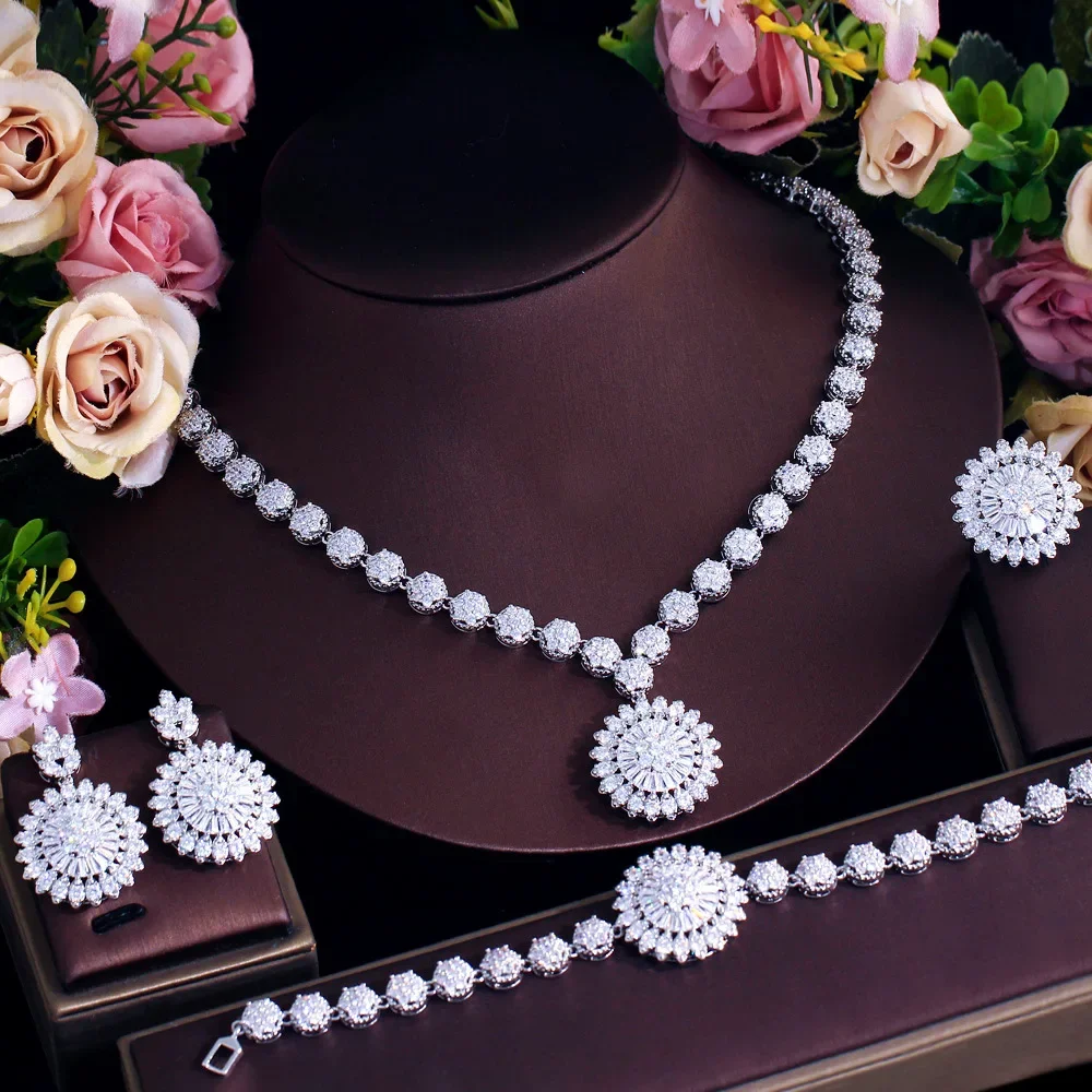 4 pcs Fashion White Cubic Zircon Flower Jewelry Sets Women Wedding Costume Brides Wedding Party Accessorie LYT0309