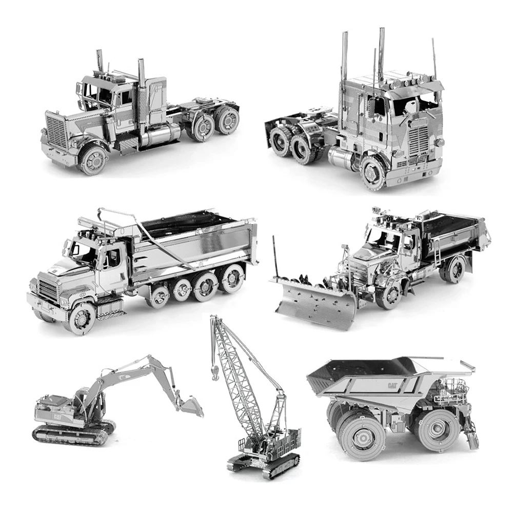 ステンレススチールメタル組み立て式3Dパズル、建設車両をテーマにしたシリーズ、ブルドーザー/クレーン/トラック。 DIYモデル手作りおもちゃ