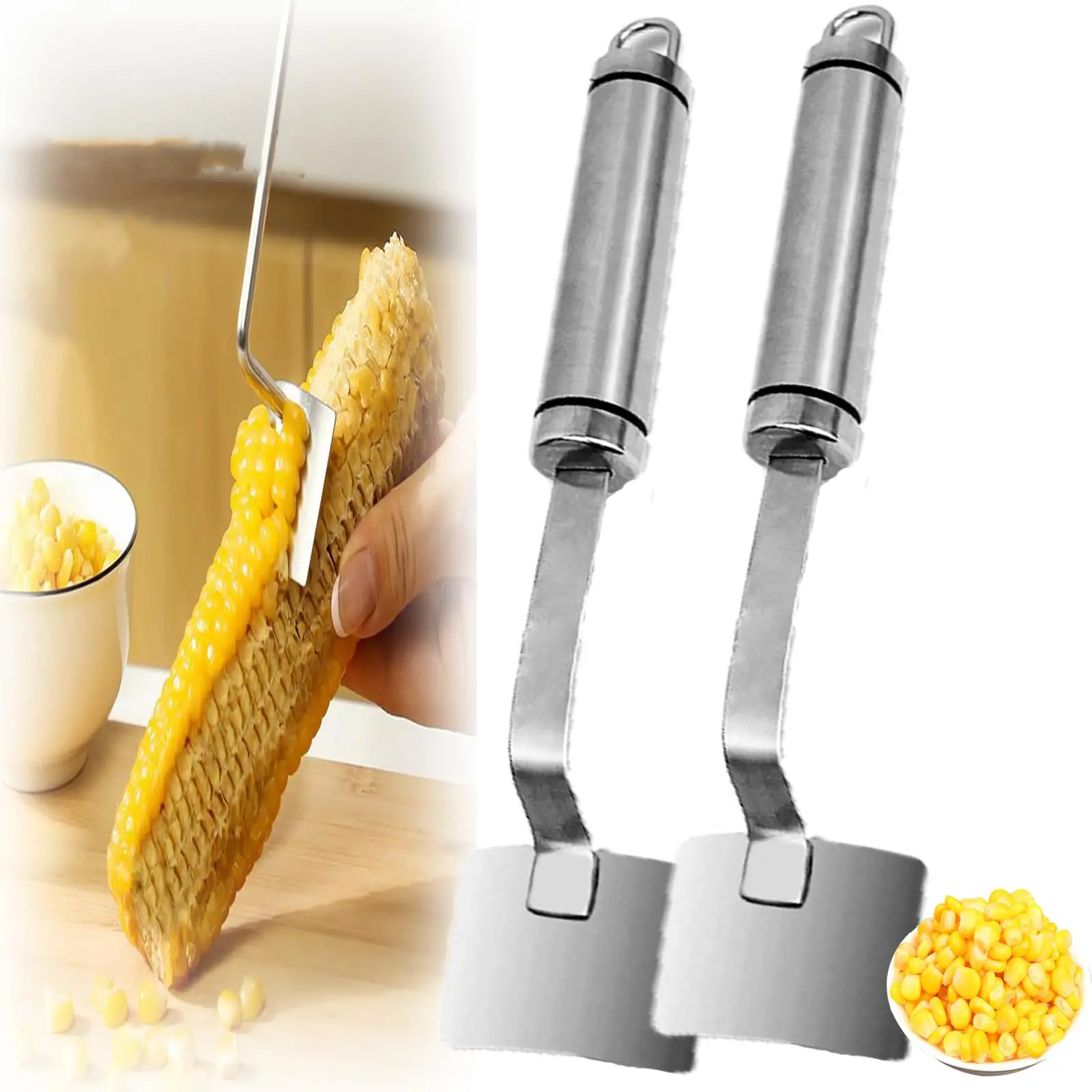 2024 New long handle stainless steel corn husker, corn cob husker, Stainless steel corn sheller, kitchen tools (2PCS)