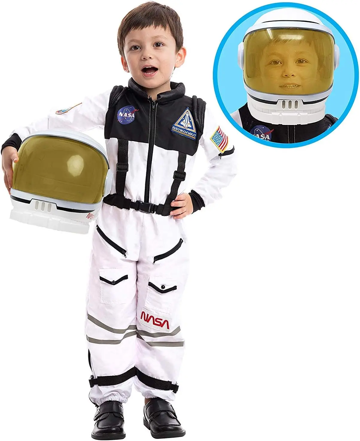 JOYFY Disfraz de astronauta con casco, traje espacial para niños pequeños Disfraz de astronauta de Halloween para cosplay