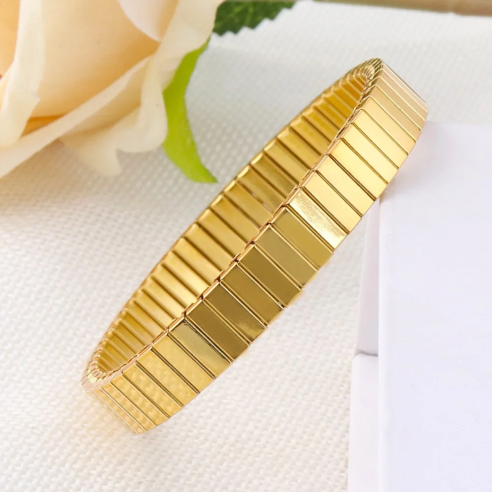 Modische Edelstahl-Armreifen (9 mm) für Herren, einfaches Imitations-Armband, trendiger Party-Schmuck für Damen. – Detail 8