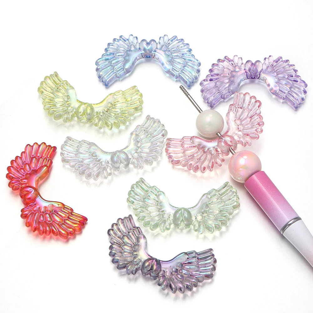 5pcs/lot AB Color Angel Wings Acrylic Beads Vertical Hole Loose Spacer Beads For DIY Girls Women Necklace Bracelet Keychain view 6