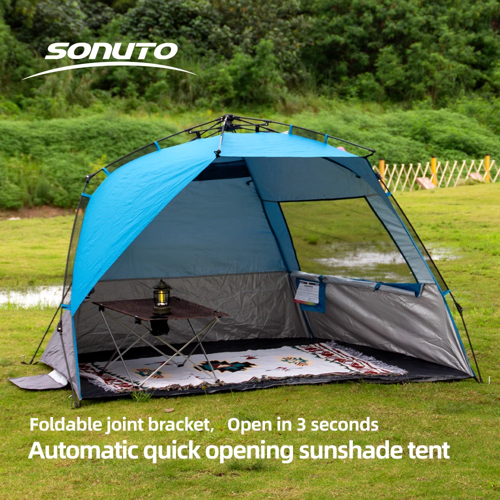 Outdoor 3-4P One-Touch Camping Tent Quick Automatic Opening Beach Fishing Tent Family Travel Picnic Park Anti-UV Shade