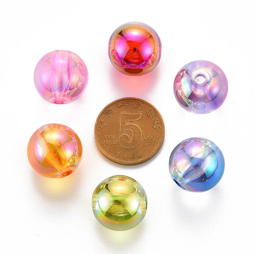 PandaHall 220 Stück AB-beschichtete transparente Acryl-Rundperlen, 16mm Mehrfarbige Schillernde Oberfläche für DIY Armband Schmuck Basteln – Detail 2