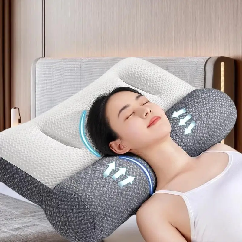 頸椎サポートと睡眠補助のための整形外科用枕、大豆繊維ニットコア付き逆牽引ゾーンデザイン、家庭/寮用