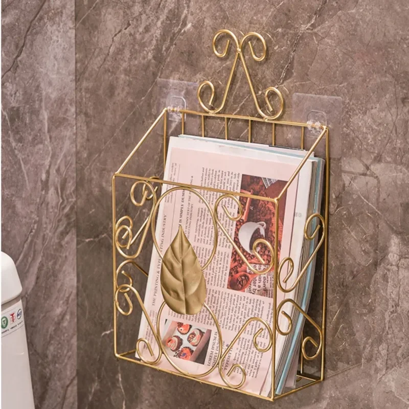 

Multi-functional Wall Storage Rack for Bathroom Light Luxury Toilet Paper Holder and Magazine Shelf No Punch Installation