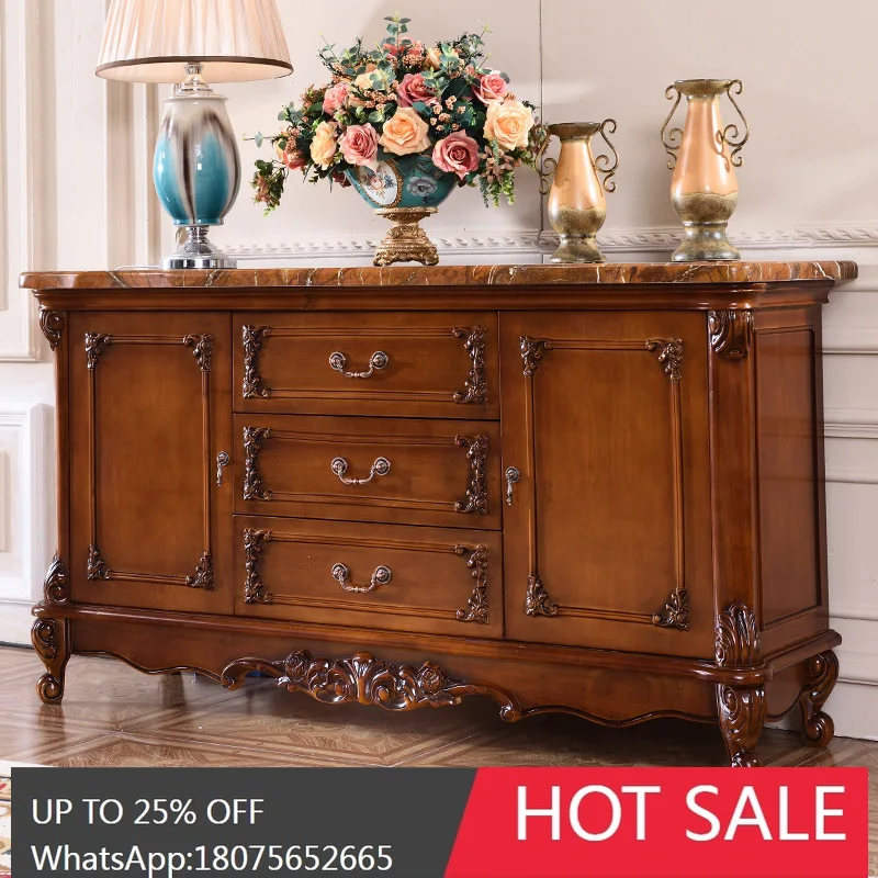 

MJY European Style Solid Wood Sideboard Marble Dish Bowl Side Storage Cabinet