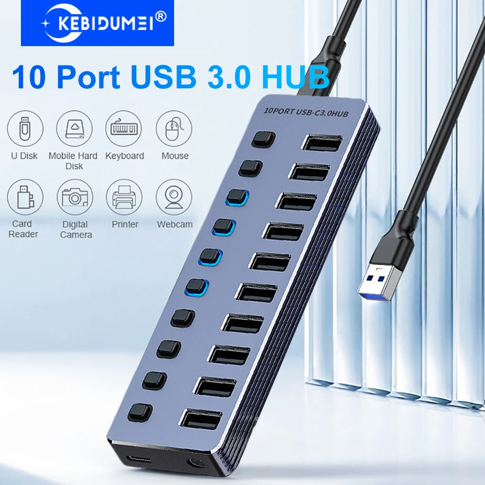 

Док-станция USB 3.0 HUB 10 в 1 с независимым переключателем, разветвитель TYPE C, скорость USB3.0, 5 Гбит/с, для ноутбука Macbook