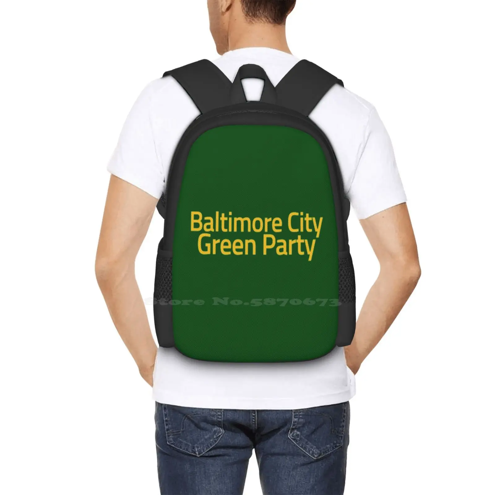 Baltipore City Green PARTY กระเป๋านักเรียนธรรมดาความจุมากกระเป๋าเป้สะพายหลังใส่แล็ปท็อป baltitmore City Social Justice sainability Respect