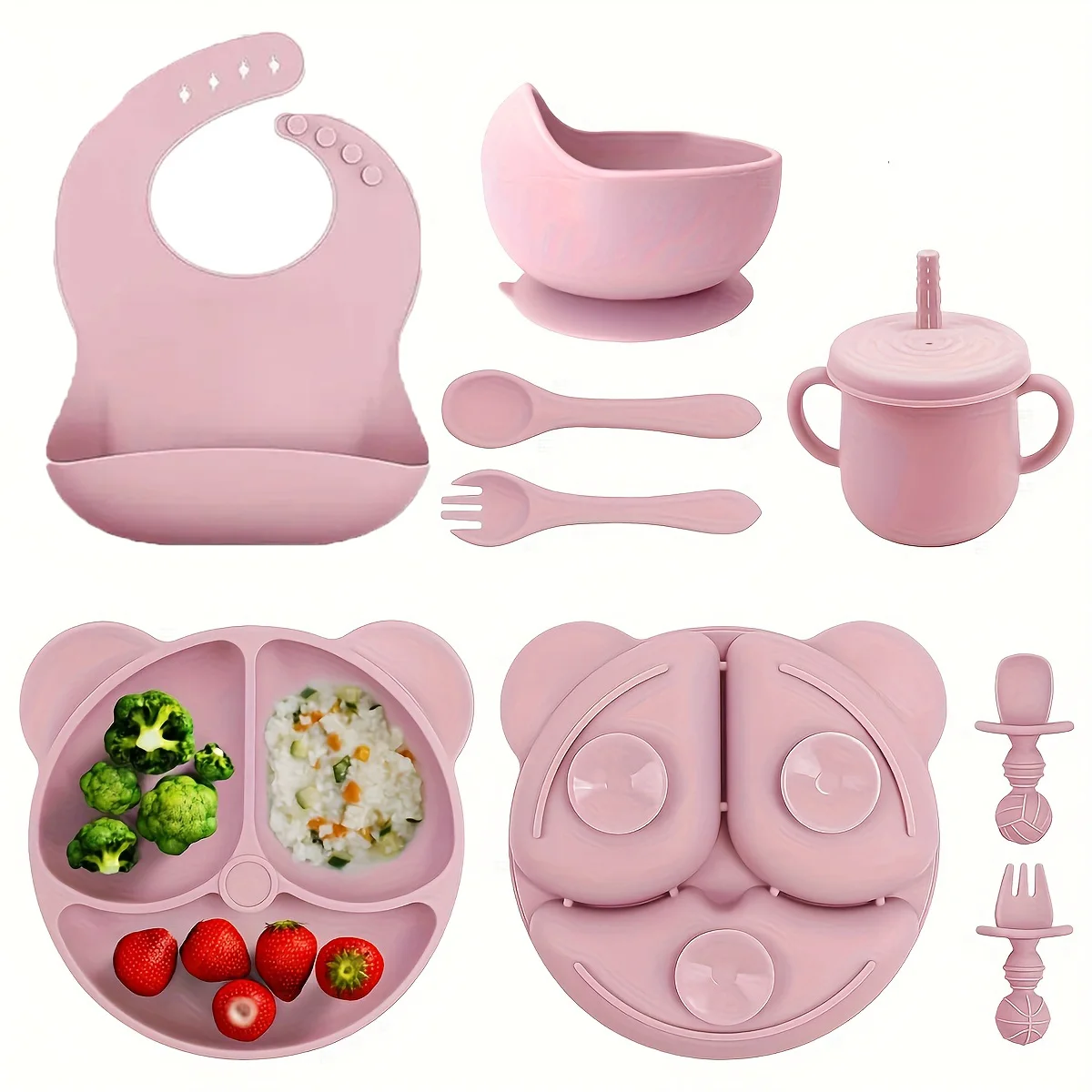 

New 8-piece maternal and infant silicone feeding set, specially designed for baby complementary food feeding and learning