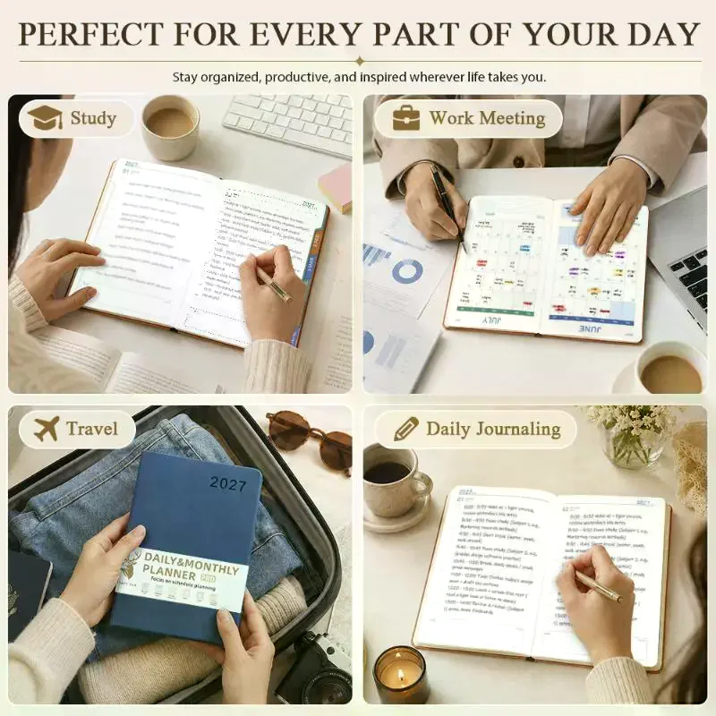 2027 English Schedule Planner A5 Efficiency Agenda Notebook Premium Thick Paper for Work Office Student Time Management